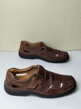 J&M Men's Brown Leather Casual Fisherman Sandals with Cushioned Sole